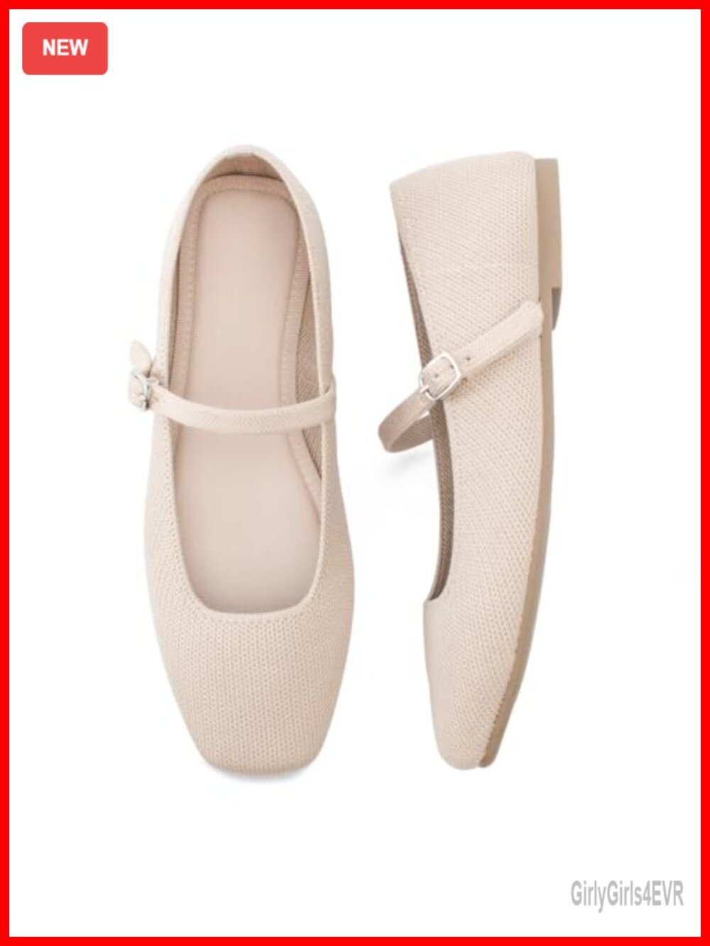 Women Square Toe Knit Ballet Flats with Ankle Strap Mary Jane Shoes
